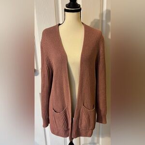 Madewell Women's Ribbed Open Front Knit Cardigan - Dusty Rose 100% Cotton